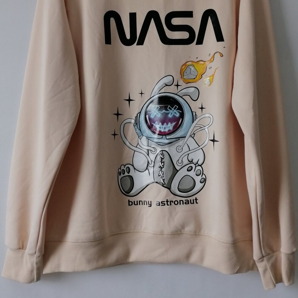 SheIn Womens Light Beige NASA Bunny Astronaut Graphic Pullover Sweatshirt Size M - Picture 3 of 8